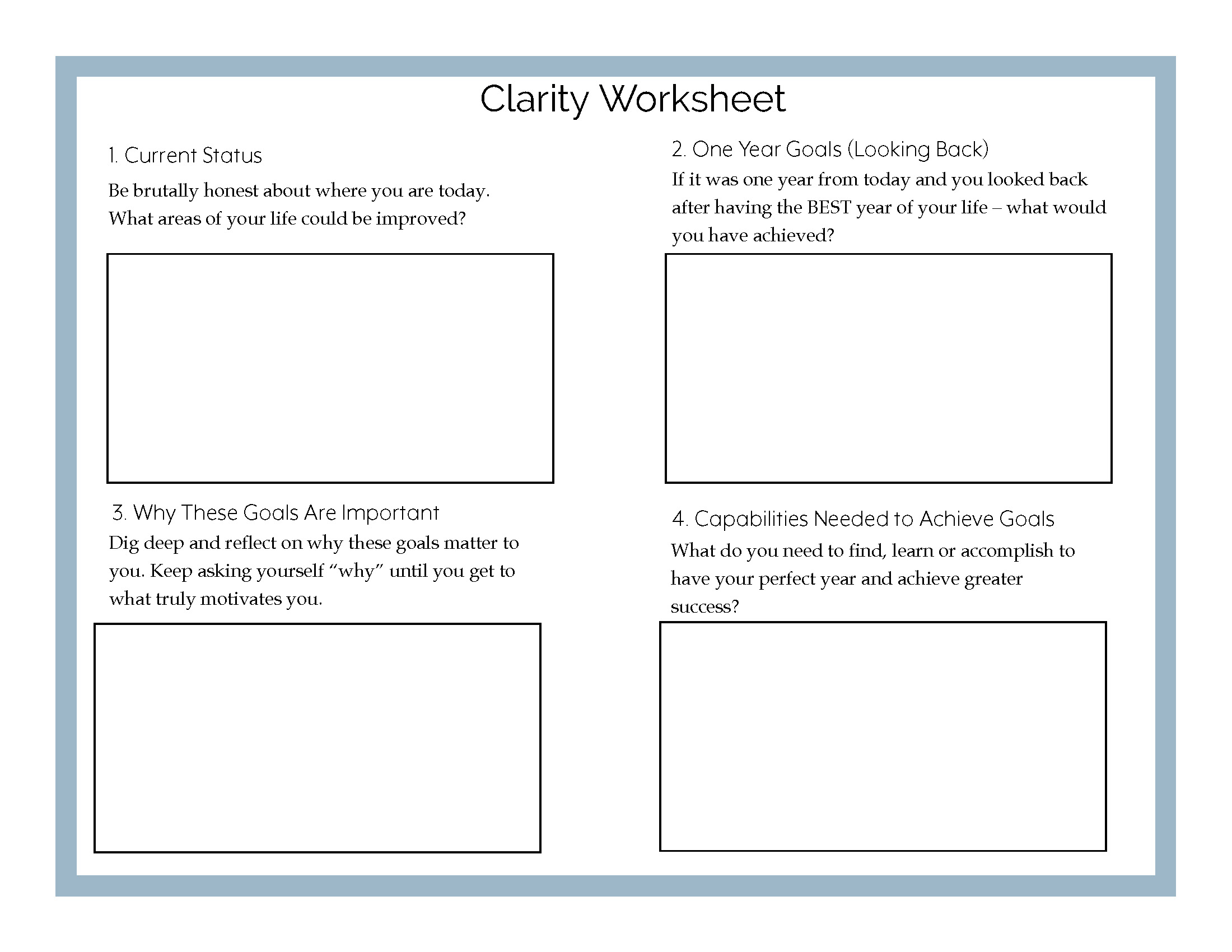 Clarity worksheet for work life harmony